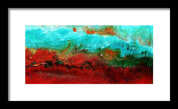 Panoramic Framed Print featuring the painting Horizontal Panoramic Abstract Art - Burning Meadows by Kredart by Serg Wiaderny