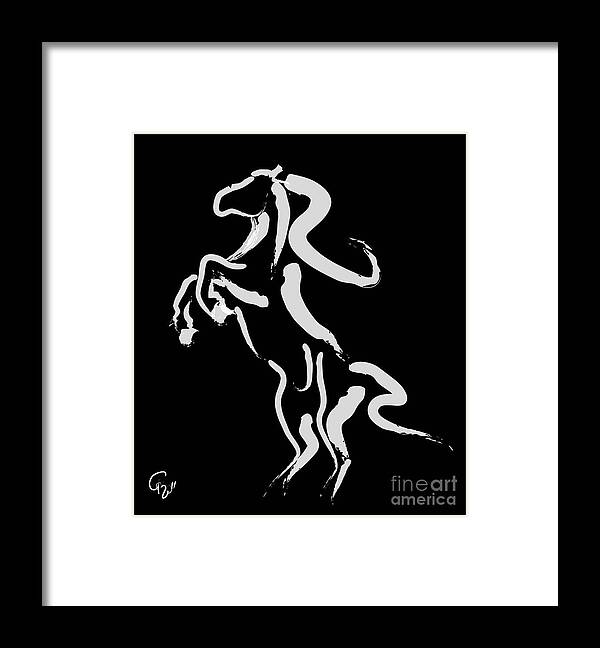 Horse Rising Framed Print featuring the painting Horse -black and white beauty by Go Van Kampen