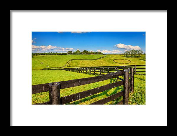 Farm Framed Print featuring the photograph Horse farm fences by Alexey Stiop