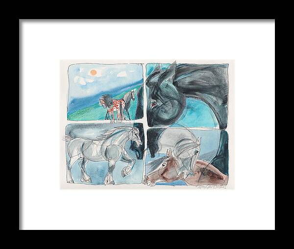Horse Framed Print featuring the painting Horse power X 4 by Mary Armstrong