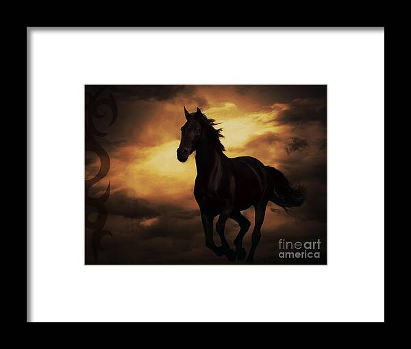 Horse Framed Print featuring the digital art Horse with Tribal Tattoo by Mindy Bench