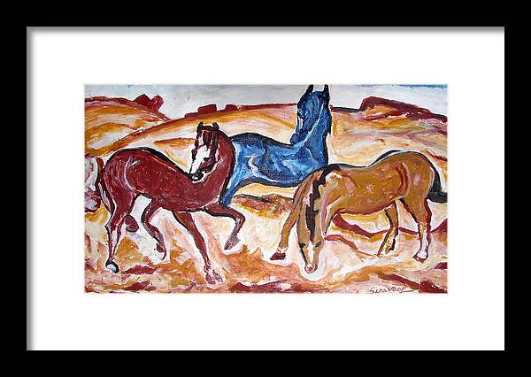 Paintings In Acrylics And Oils On --- Indian Saints Framed Print featuring the painting Horses 3 by Anand Swaroop Manchiraju