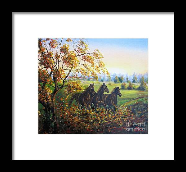 Horses Framed Print featuring the painting Horses by Vesna Martinjak