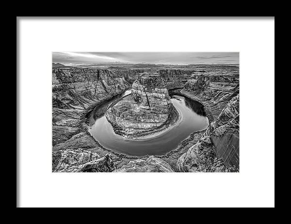 Horseshoe Bend Framed Print featuring the photograph Horseshoe Bend Arizona Black and White by Todd Aaron