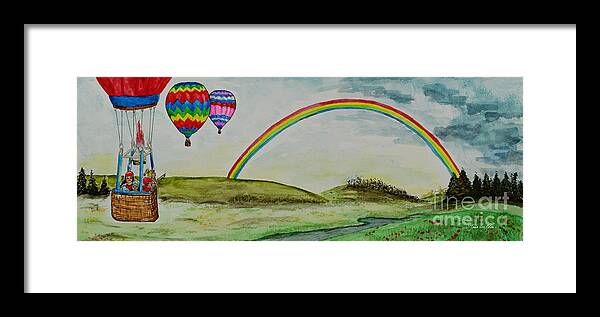 Hot Air Framed Print featuring the painting Hot Air Balloon Rainbow by Janis Lee Colon