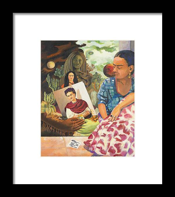 Frida Kahlo Framed Print featuring the painting Hot Ticket Frida Kahlo Meta Portrait by Susan McNally