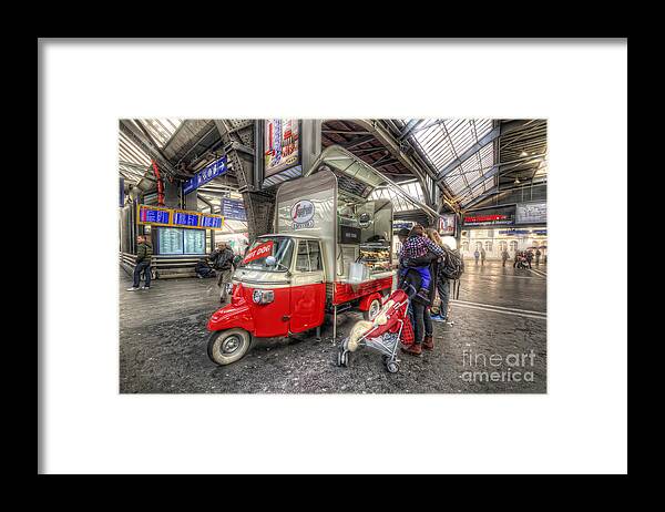 Yhun Suarez Framed Print featuring the photograph Hotdog Stand at Hauptbahnhof by Yhun Suarez