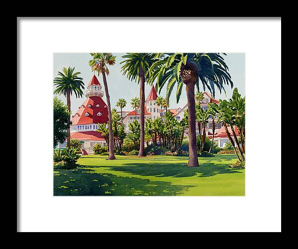 Landscape Framed Print featuring the painting Hotel Del Coronado by Mary Helmreich