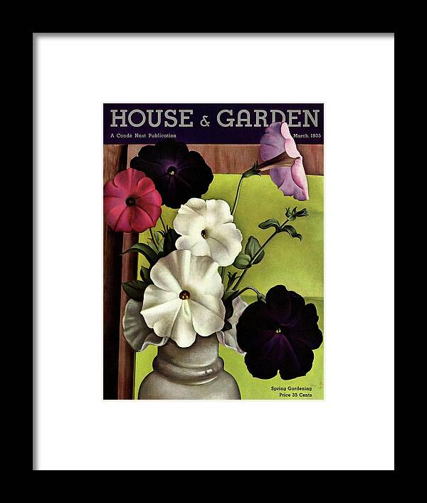 House & Garden Framed Print featuring the photograph House & Garden Cover Illustration Of Petunias by Edna Reindel
