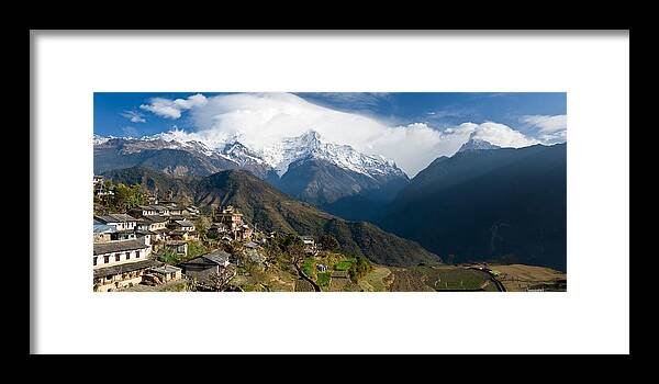 Photography Framed Print featuring the photograph Houses In A Town On A Hill, Ghandruk by Panoramic Images