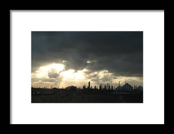 Sunbeams Framed Print featuring the photograph Houston Refinery at Dusk by Connie Fox