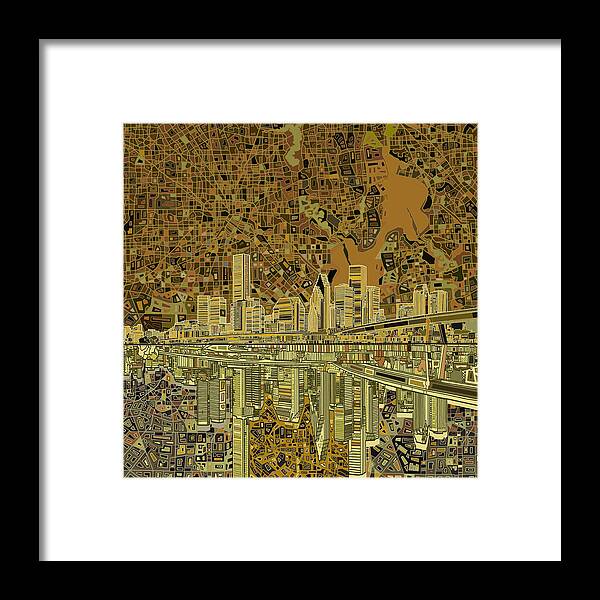 Houston Framed Print featuring the painting Houston Skyline Abstract by Bekim M