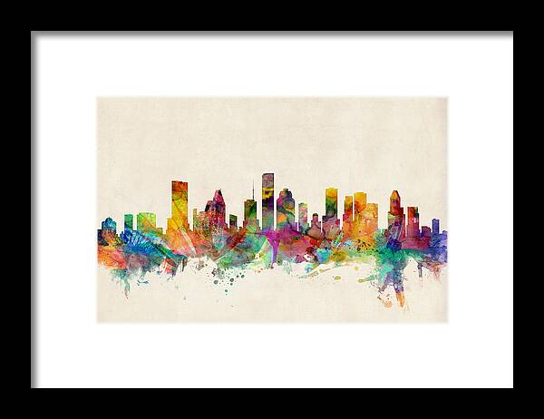 Watercolour Framed Print featuring the digital art Houston Texas Skyline by Michael Tompsett