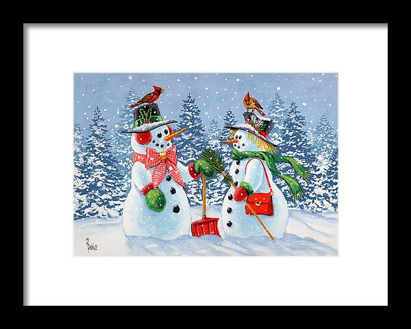 Snowman Framed Print featuring the painting Howdy Neighbour by Richard De Wolfe