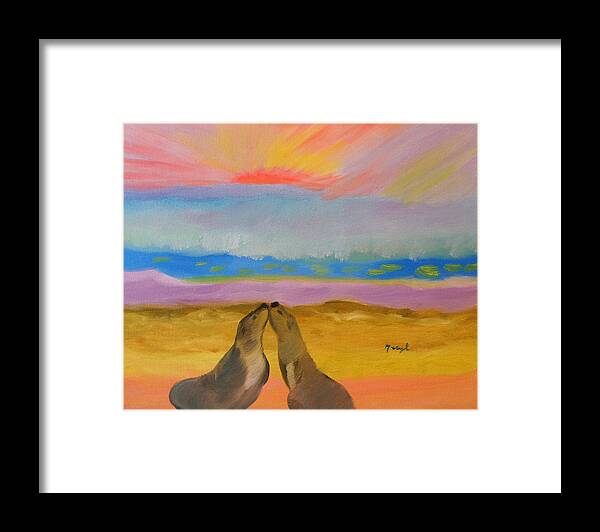 Sunset Framed Print featuring the painting Sealed With A Kiss by Meryl Goudey