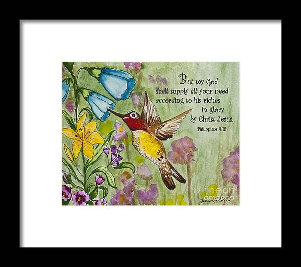 Springtime Framed Print featuring the painting Humming Bird- Philipians by Janis Lee Colon