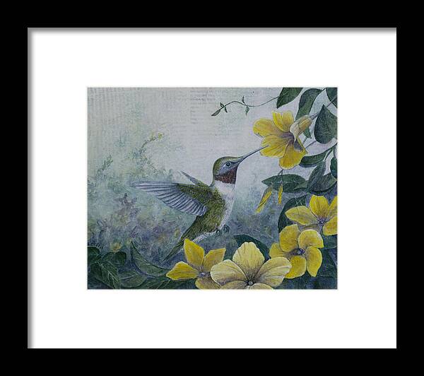 Hummingbird Framed Print featuring the painting Hummingbird and Mandevillas by Sandy Clift