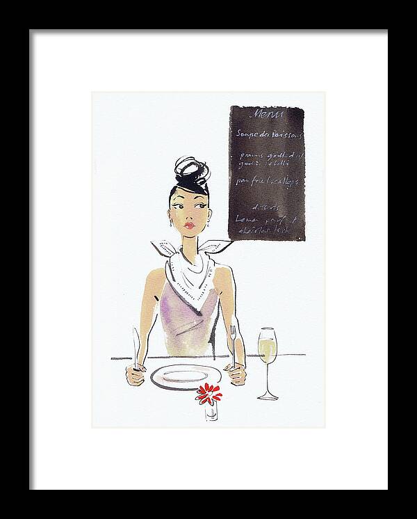 20-24 Years Framed Print featuring the painting Hungry Woman Waiting For Meal by Ikon Images