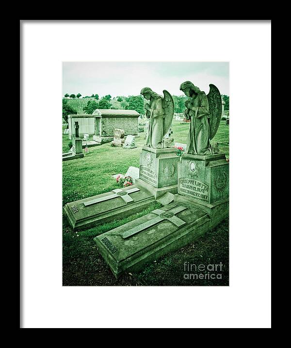 Allegheny County Framed Print featuring the photograph Husband and Wife Angel Gravestones by Amy Cicconi