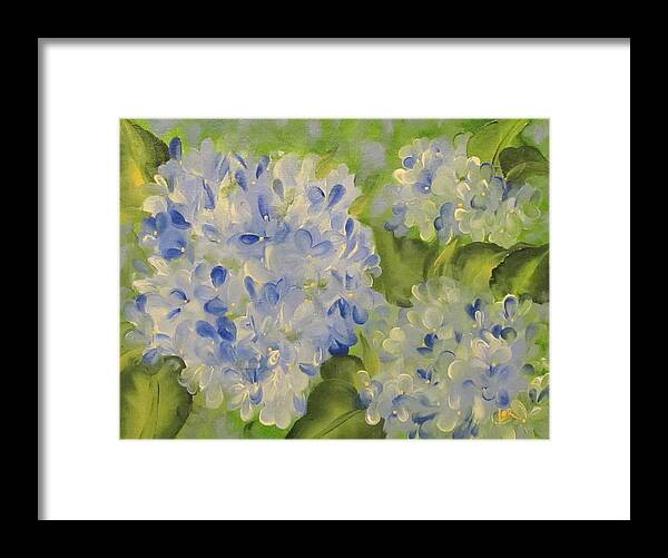 Blue Hydrangea Framed Print featuring the painting Hydrangea by Lorraine Centrella
