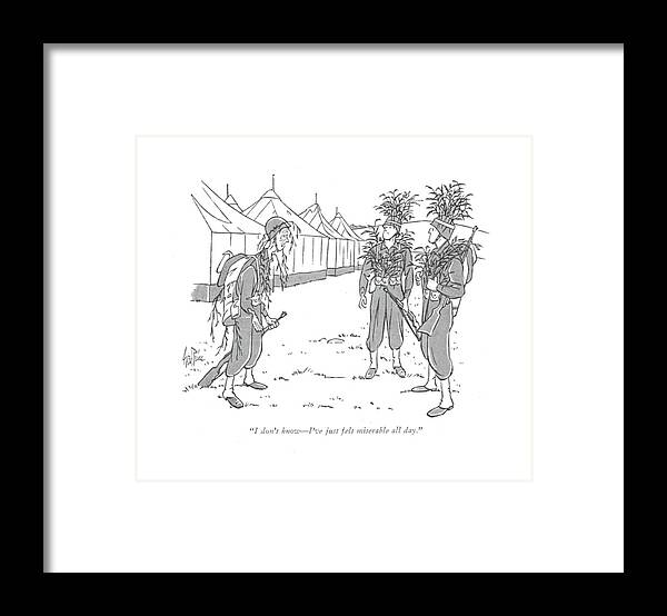 112416 Gpr George Price Gi With Foliage Camouflage Framed Print featuring the drawing I Don't Know - I've Just Felt Miserable All Day by George Price