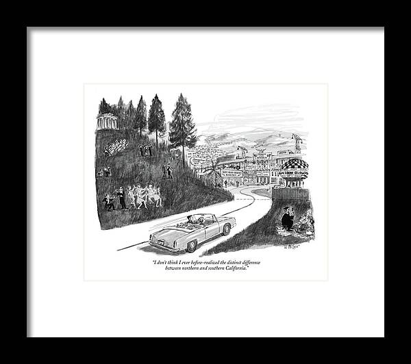 Regional Framed Print featuring the drawing I Don't Think I Ever Before-realized The Distinct by Warren Miller