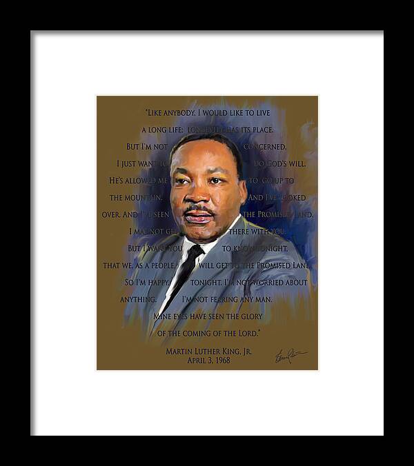 Mlk Framed Print featuring the painting I have been to the mountain by Steven Lester
