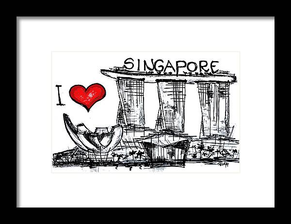Cities Framed Print featuring the digital art I love Singapore by Sladjana Lazarevic