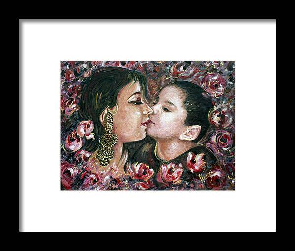 Kiss Framed Print featuring the painting I love you MOM by Harsh Malik