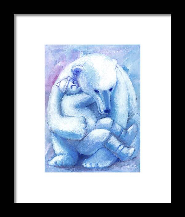 Polar Bears Framed Print featuring the painting I Missed You by Angela Treat Lyon