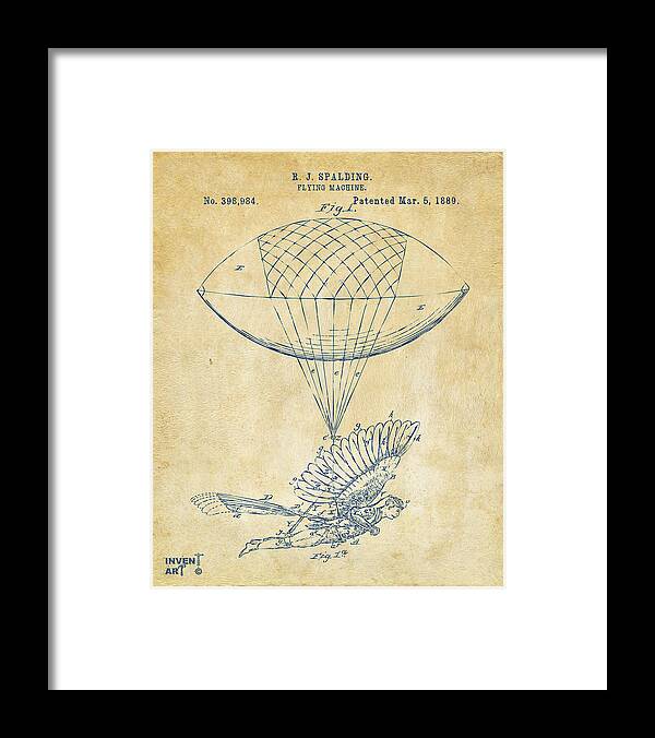 Patent Framed Print featuring the digital art Icarus Airborn Patent Artwork Vintage by Nikki Marie Smith