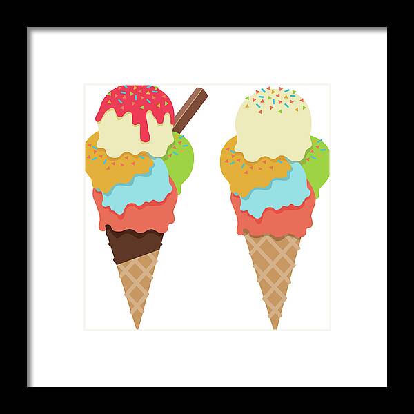 Sprinkles Framed Print featuring the digital art Ice Cream Cones With Sprinkles And by Stevegraham
