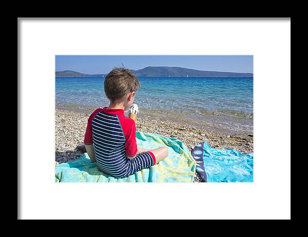 Alonissos Framed Print featuring the photograph Ice cream on the beach by Tom Gowanlock