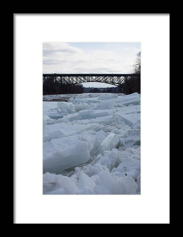 Ice Jam Framed Print featuring the photograph Ice jam I-91 bridge Brattleboro VT by Vance Bell