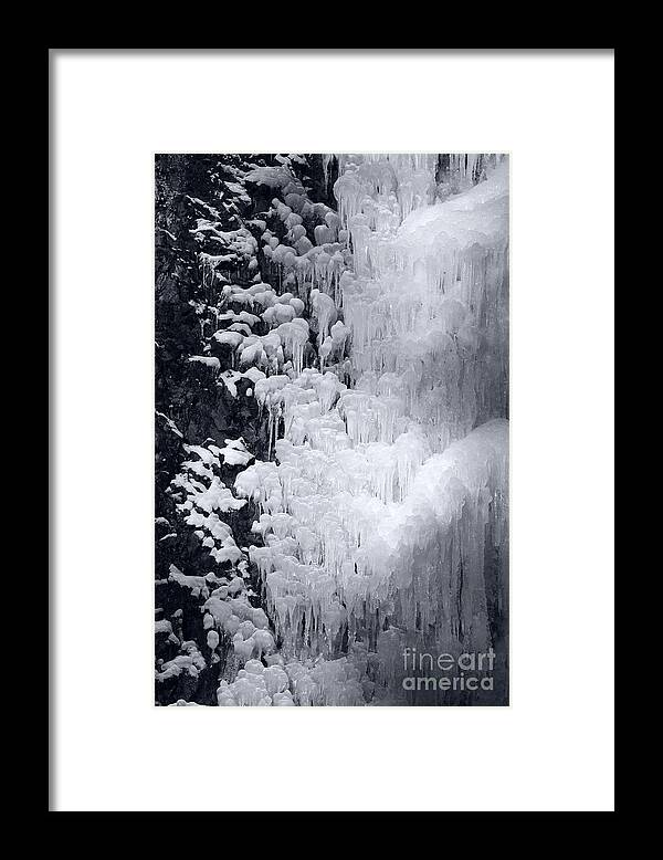 Ice Framed Print featuring the photograph Icy Cliff - Black and White by Carol Groenen