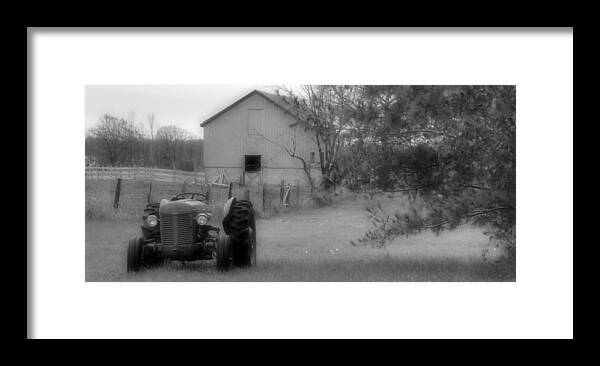 Bw Blackandwhite Landscape Rural Tractor Ontario Canada Print Canvas Acrylic Metal Framed Print featuring the photograph Idle Tractor by Jim Vance