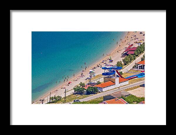 Croatia Framed Print featuring the photograph Idyllic turquoise beach aerial view by Brch Photography
