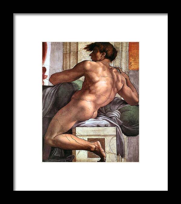 Ignudo Framed Print featuring the painting Ignudo Number One of 1511 by Michelangelo Buonarroti
