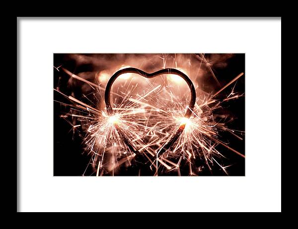 Firework Display Framed Print featuring the photograph Illuminated Heart Shaped Sparkler by 400tmax