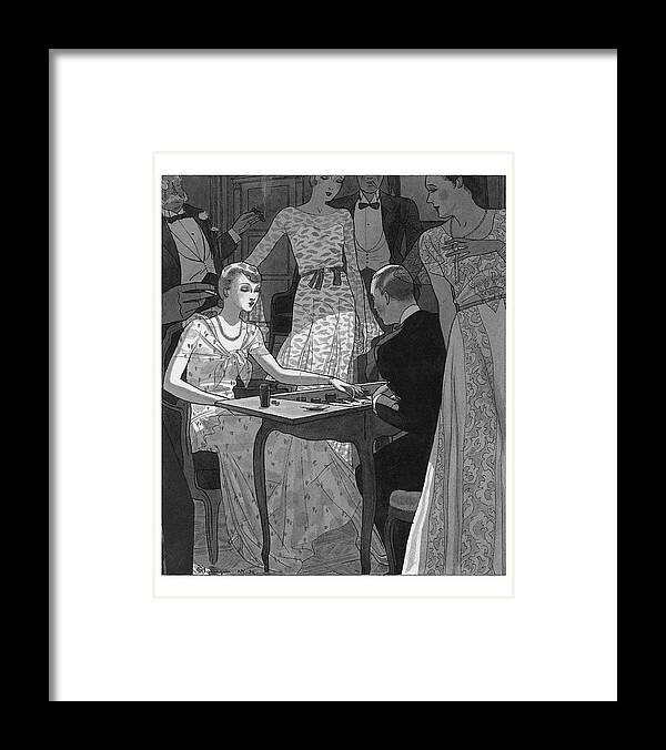 Entertainment Framed Print featuring the digital art Illustration Of A Woman And Man Playing Backgammon by Pierre Mourgue
