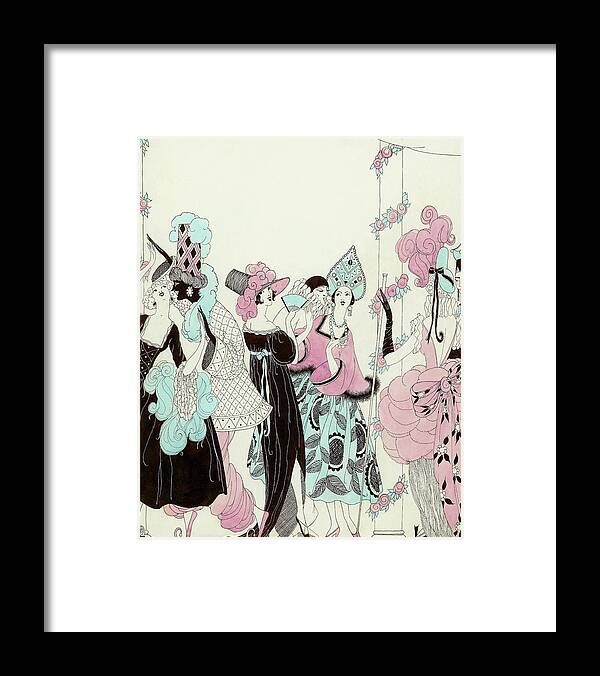 Costume Framed Print featuring the digital art Illustration Of People At A Costume Party by Helen Dryden