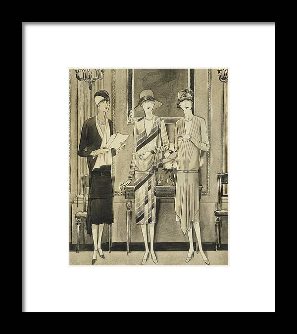 Fashion Framed Print featuring the digital art Illustration Of Three Fashionable Women by William Bolin