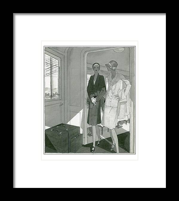 Fashion Framed Print featuring the digital art Illustration Of Two Women Traveling Cross-country by Jean Pages