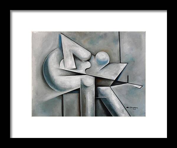 Cubism Jazz Guitar Framed Print featuring the painting Improviso Solo by Martel Chapman