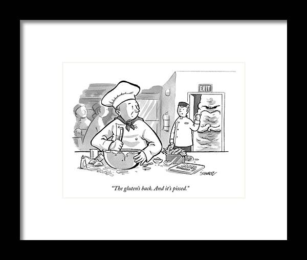 Food Framed Print featuring the drawing In A Baker's Kitchen by Benjamin Schwartz