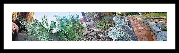 Buddha Framed Print featuring the digital art In a Buddha Garden of Surreal Dreams by Wernher Krutein