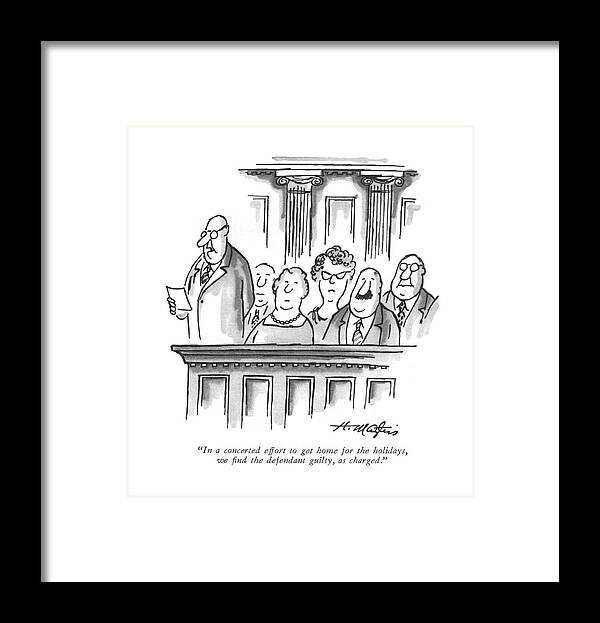 75912 Hmr Henry Martin (spokesman For Jury.) Christmas Court Courthouse Courtroom Judicial Jury Law Legal Seasonal Seasons Sentence Sentencing Spokesman System Trial Framed Print featuring the drawing In A Concerted Effort To Get Home by Henry Martin