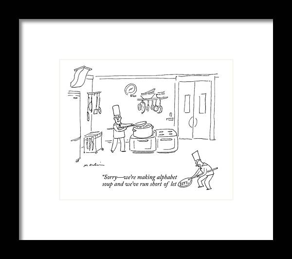 Captionless Alphabet Soup Framed Print featuring the drawing In A Kitchen by Michael Maslin