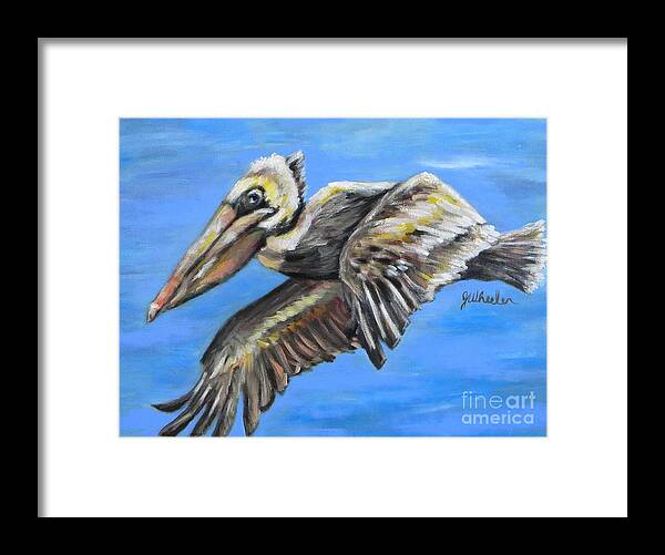 Pelican Framed Print featuring the painting In Flight by JoAnn Wheeler