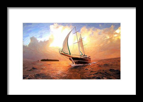 Full Sail Framed Print featuring the digital art In Full sail - oil painting edition by Lilia S